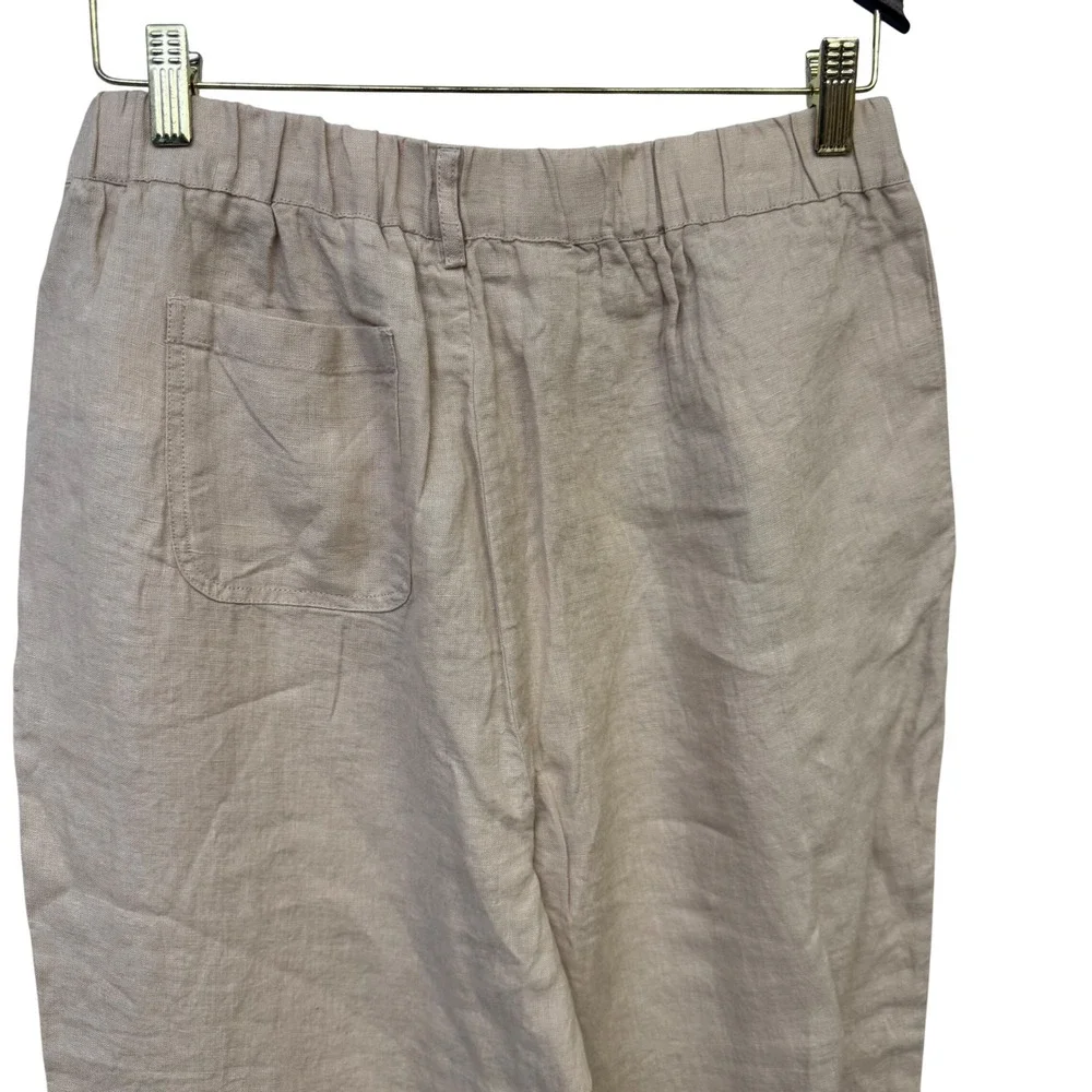 Quince Women Linen Pants Medium Beige High Rise Elastic Waist Straight Leg